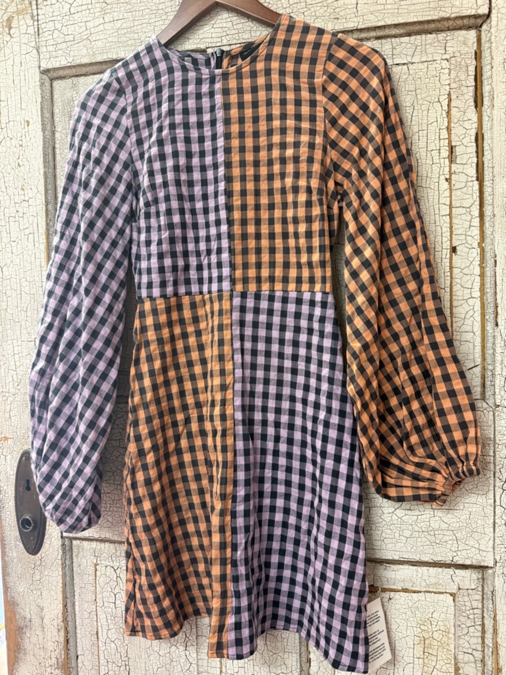 ASOS DESIGN Mixed Gingham Mini Dress Puff Sleeve Cottagecore Size 0 NWT - Picture 5 of 8